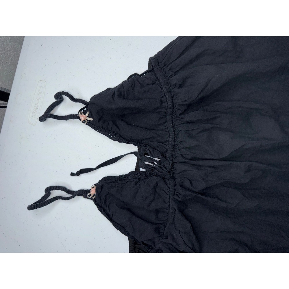 Sky to Moon Black Eyelet Lace Babydoll Cami Top‎ Rosette Bow Coquette Medium